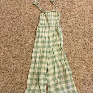 fabkids Light Green and Cream Checkered Smocked One-Piece